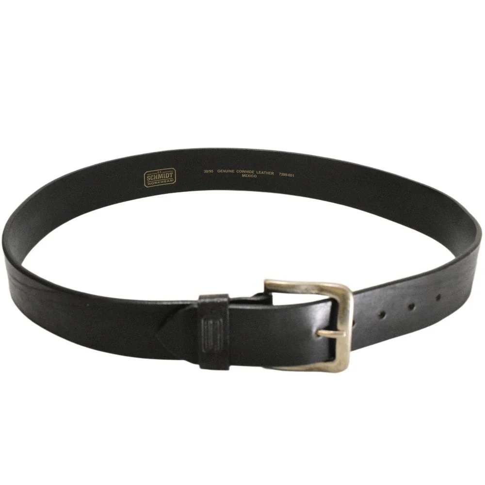 Schmidt Workwear Genuine Cowhide Leather Belt Mens Size 38 Black Silver Buckle
